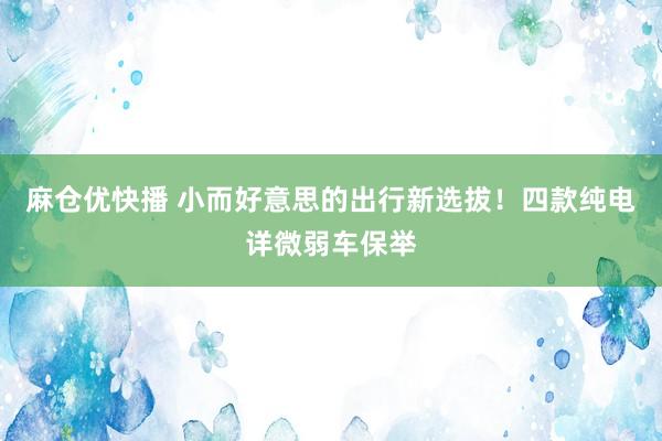 麻仓优快播 小而好意思的出行新选拔！四款纯电详微弱车保举