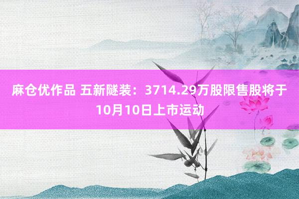 麻仓优作品 五新隧装：3714.29万股限售股将于10月10日上市运动