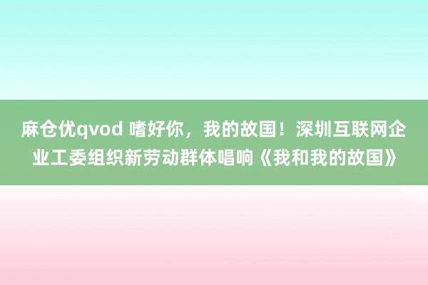 麻仓优qvod 嗜好你，我的故国！深圳互联网企业工委组织新劳动群体唱响《我和我的故国》