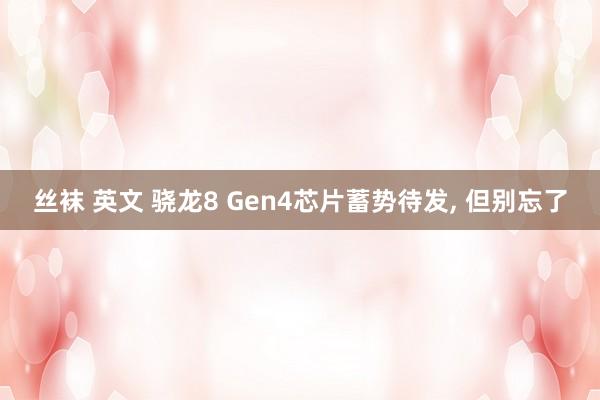 丝袜 英文 骁龙8 Gen4芯片蓄势待发， 但别忘了