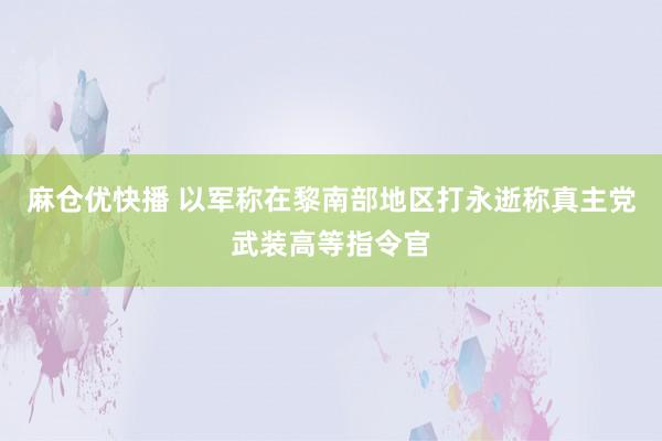 麻仓优快播 以军称在黎南部地区打永逝称真主党武装高等指令官