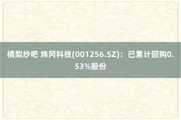 橘梨纱吧 炜冈科技(001256.SZ)：已累计回购0.53%股份