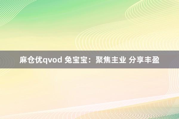 麻仓优qvod 兔宝宝：聚焦主业 分享丰盈