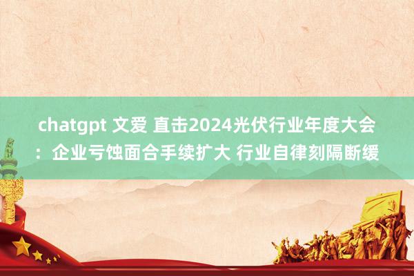 chatgpt 文爱 直击2024光伏行业年度大会：企业亏蚀面合手续扩大 行业自律刻隔断缓