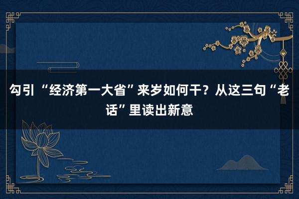 勾引 “经济第一大省”来岁如何干？从这三句“老话”里读出新意