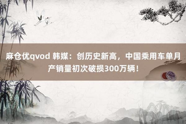 麻仓优qvod 韩媒：创历史新高，中国乘用车单月产销量初次破损300万辆！