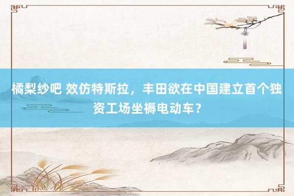 橘梨纱吧 效仿特斯拉，丰田欲在中国建立首个独资工场坐褥电动车？