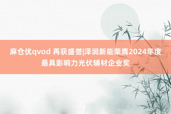 麻仓优qvod 再获盛誉|泽润新能荣膺2024年度最具影响力光伏辅材企业奖